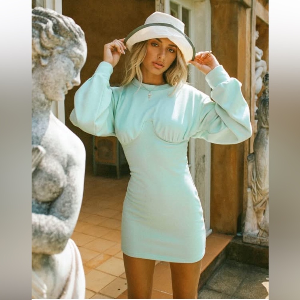 New Sabo Skirt Mint Green Long Sleeve Dress Size Large Cotton